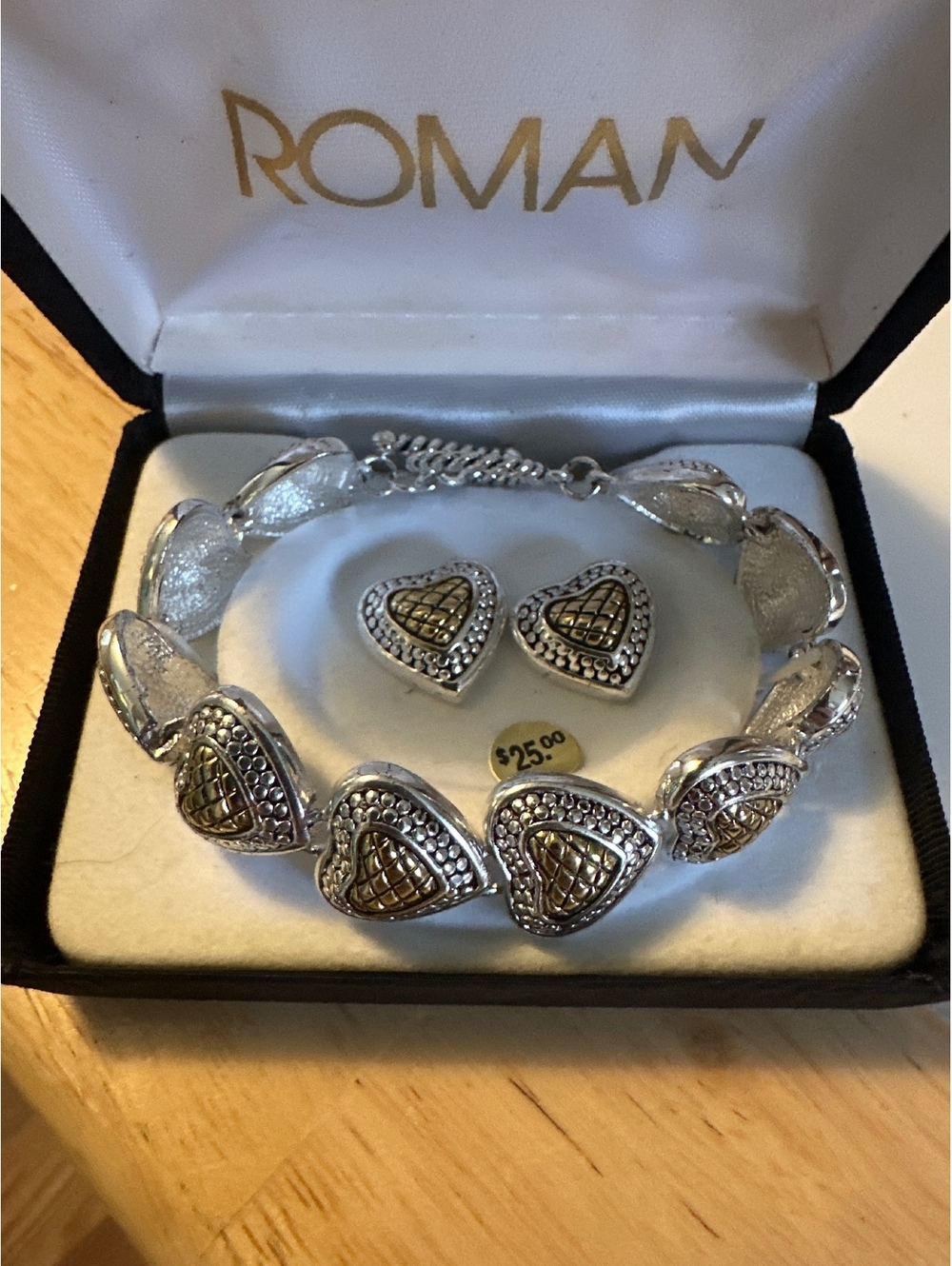 ROMAN Jewelry bracelet and post pierced earrings set silver and gold tone